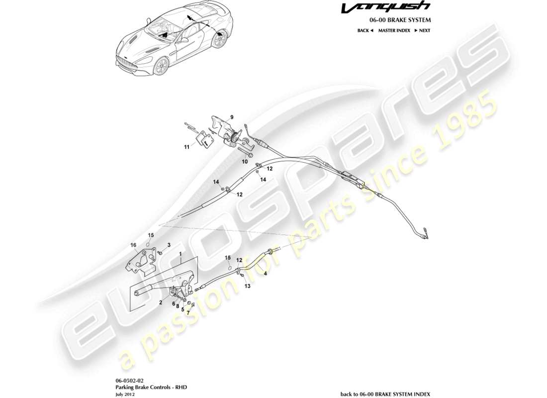 aston martin vanquish (2015) frein de stationnement, diagramme de pièces rhd