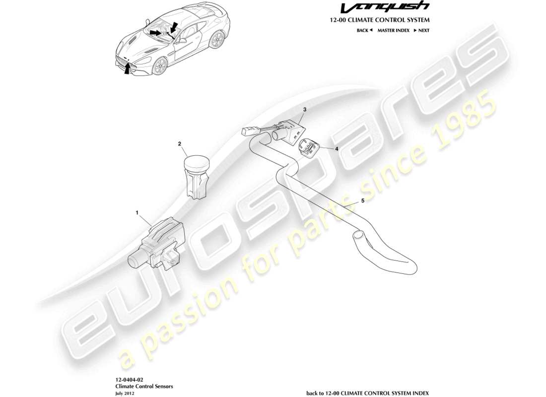 aston martin vanquish (2017) diagramme des pièces des capteurs