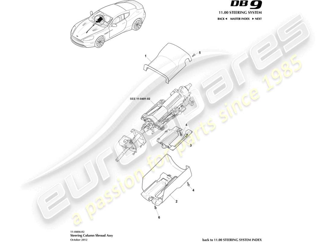aston martin db9 (2017) diagramme des pièces du carénage de colonne