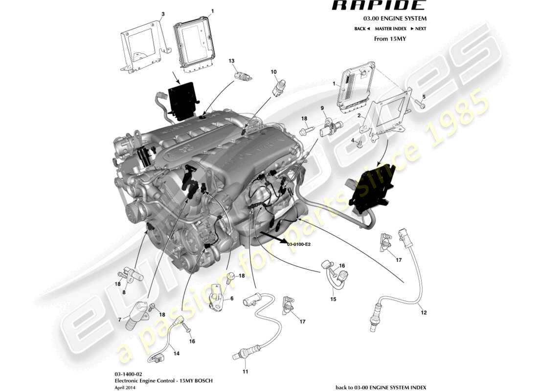 aston martin rapide (2013) commande électronique du moteur, 15my schéma des pièces