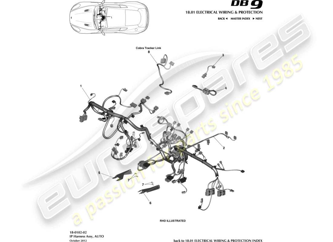 aston martin db9 (2017) diagramme des pièces du faisceau ip