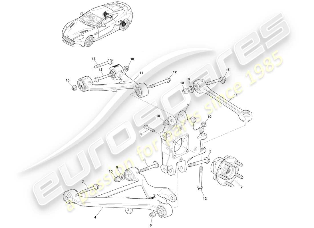 aston martin vanquish (2014) ensemble de suspension arrière schéma des pièces