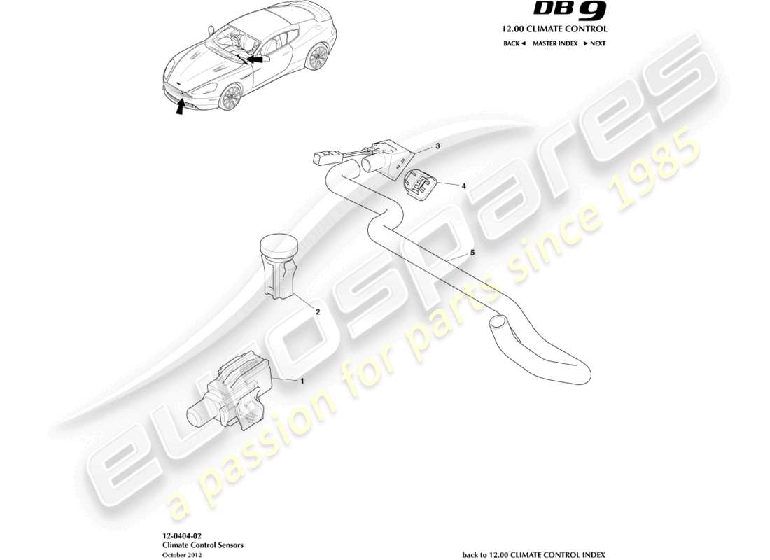 aston martin db9 (2013) diagramme des pièces des capteurs