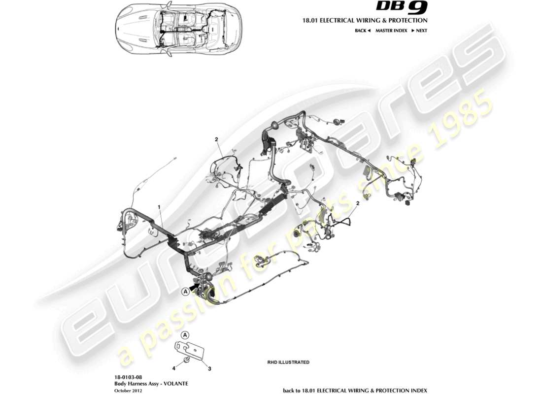 aston martin db9 (2017) harnais de carrosserie, diagramme de pièce volante