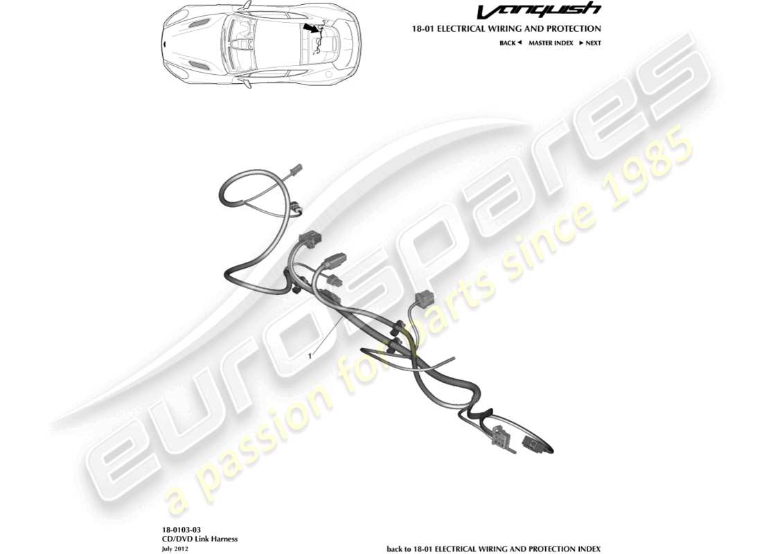 aston martin vanquish (2015) schéma des pièces du faisceau de liaison cd/dvd