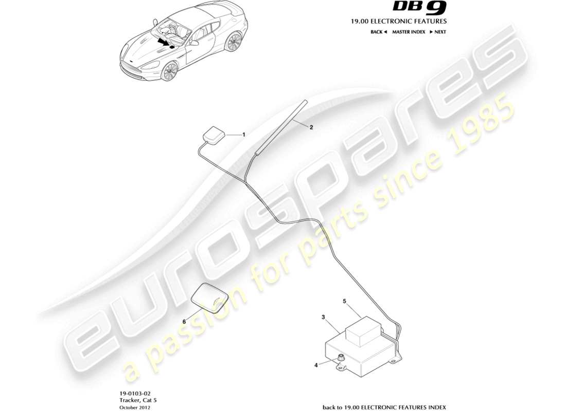 aston martin db9 (2017) diagramme de pièce du tracker cat 5
