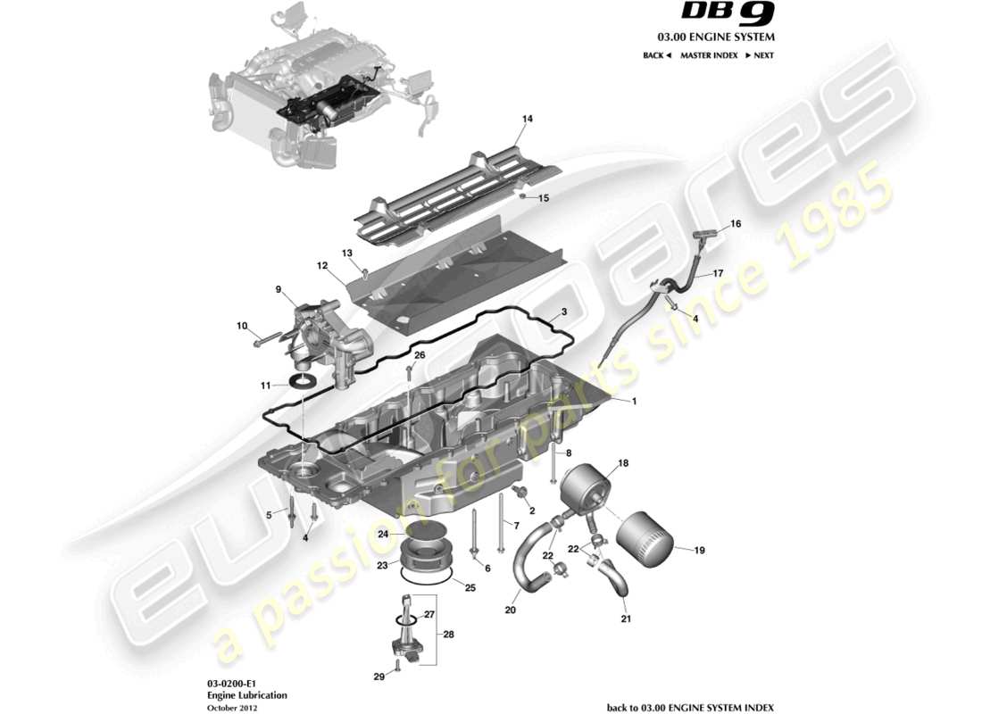 aston martin db9 (2017) lubrification du moteur schéma des pièces