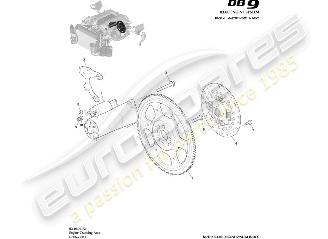 aston martin db9 (2013) démarrage du moteur, diagramme de pièce automobile