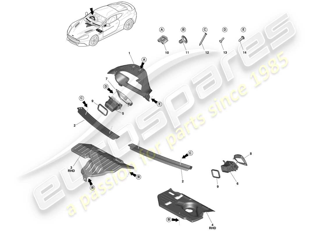aston martin vanquish (2013) diagramme des pièces appliquées