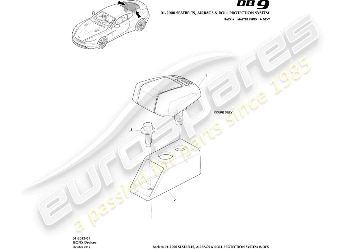 aston martin db9 (2013) schéma des pièces des supports d'attache isofix