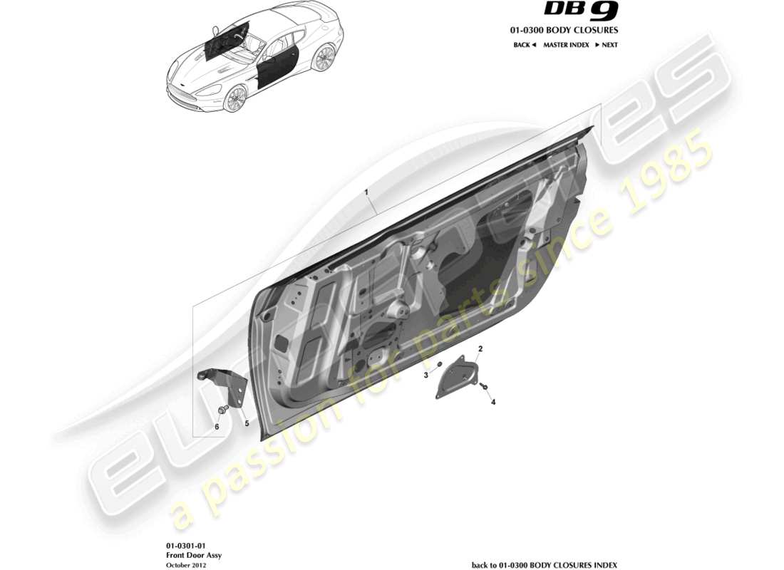 aston martin db9 (2017) schéma des pièces de l'assemblage de la porte d'entrée