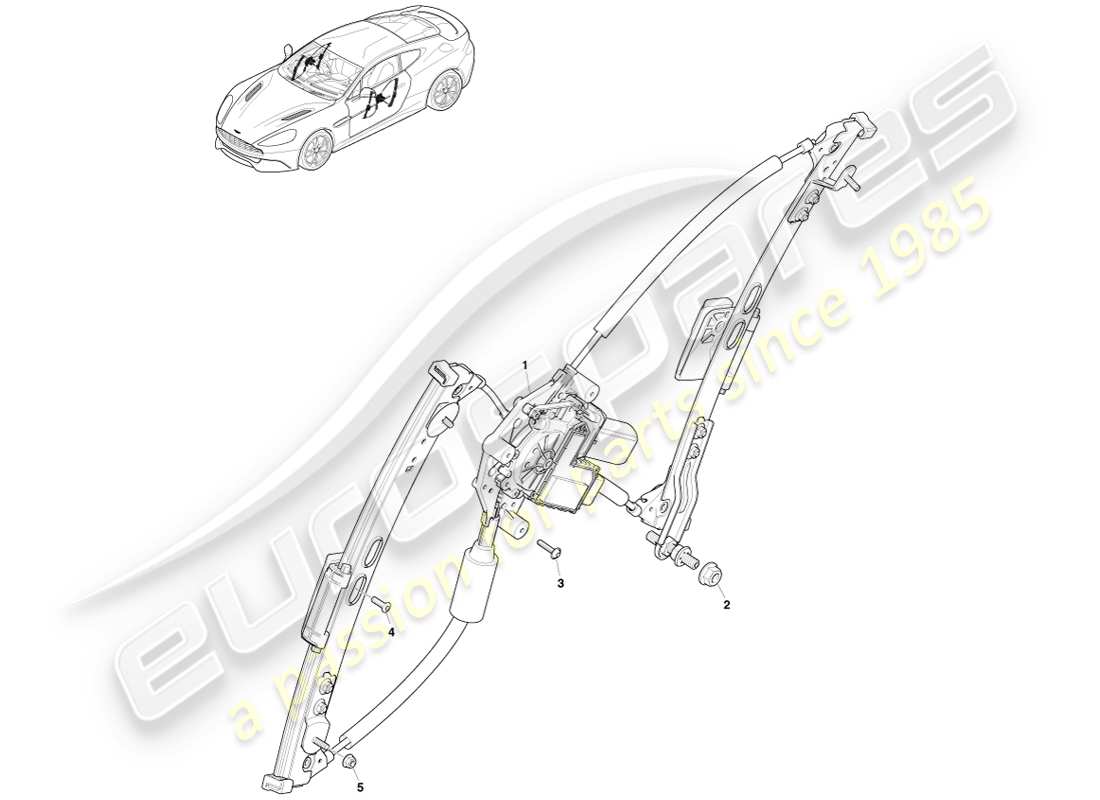 aston martin vanquish (2013) schéma des pièces du lève-vitre avant