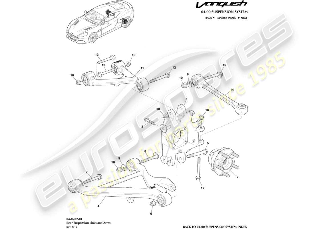 aston martin vanquish (2015) ensemble de suspension arrière schéma des pièces