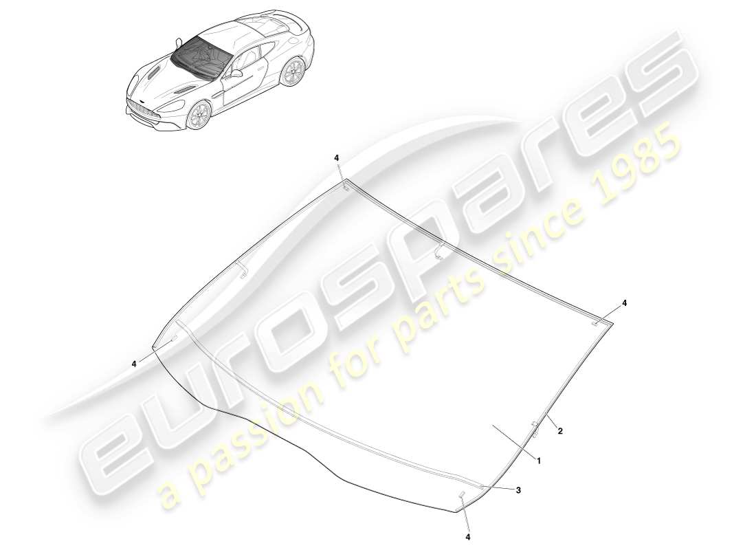 aston martin vanquish (2013) diagramme de pièce de pare-brise, coupé