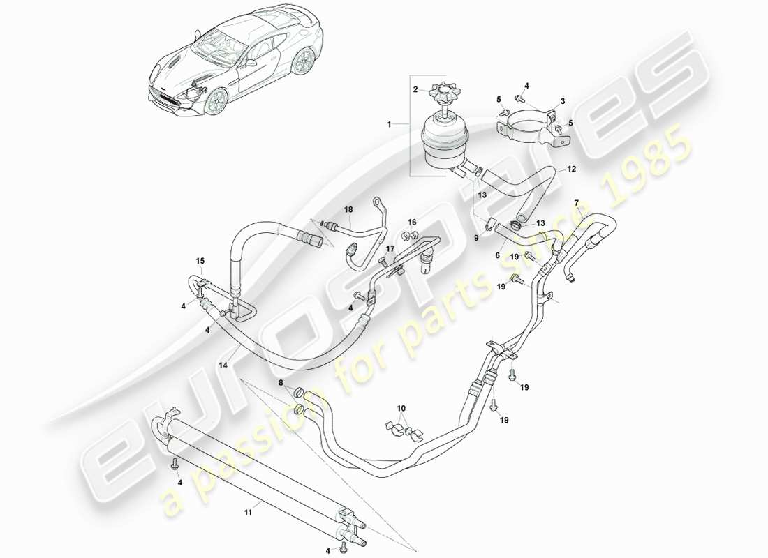 aston martin vanquish (2013) tuyaux pas, lhd à 15my diagramme de pièce