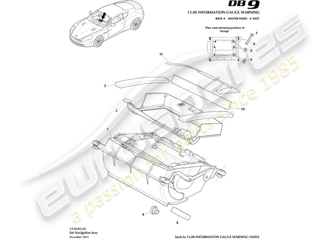 aston martin db9 (2015) assemblage de navigation par satellite schéma des pièces