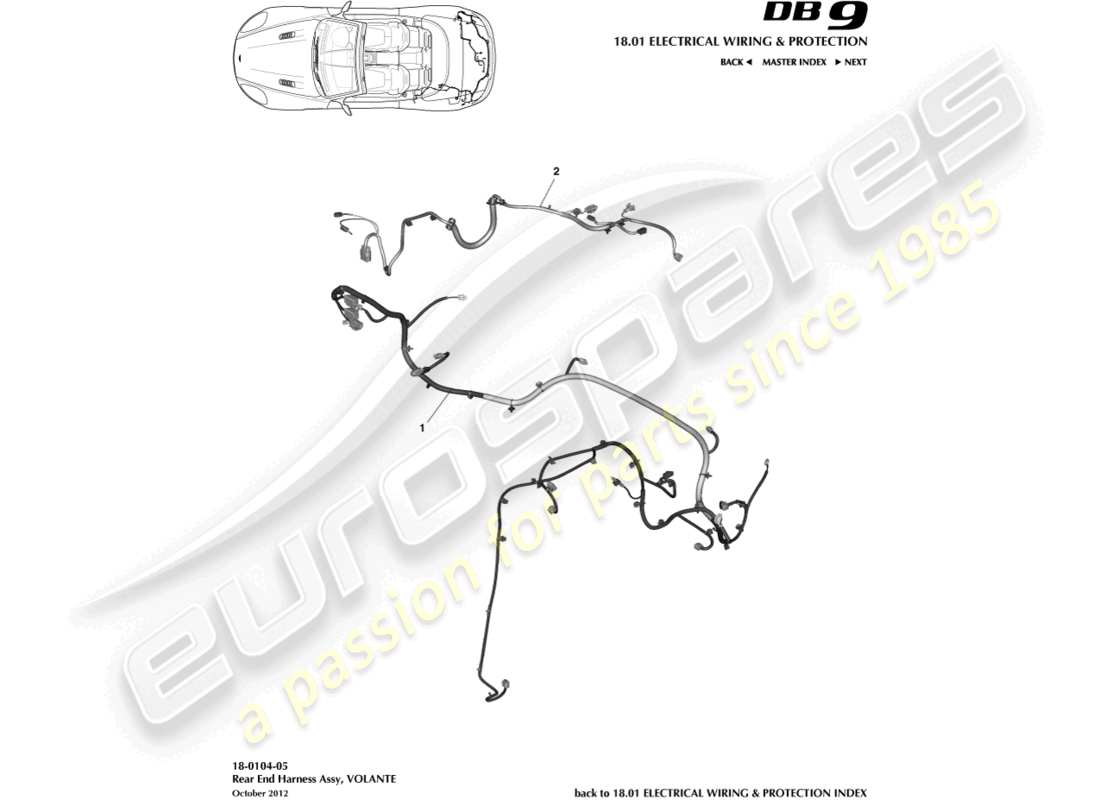 aston martin db9 (2017) faisceau arrière, diagramme de pièce volante