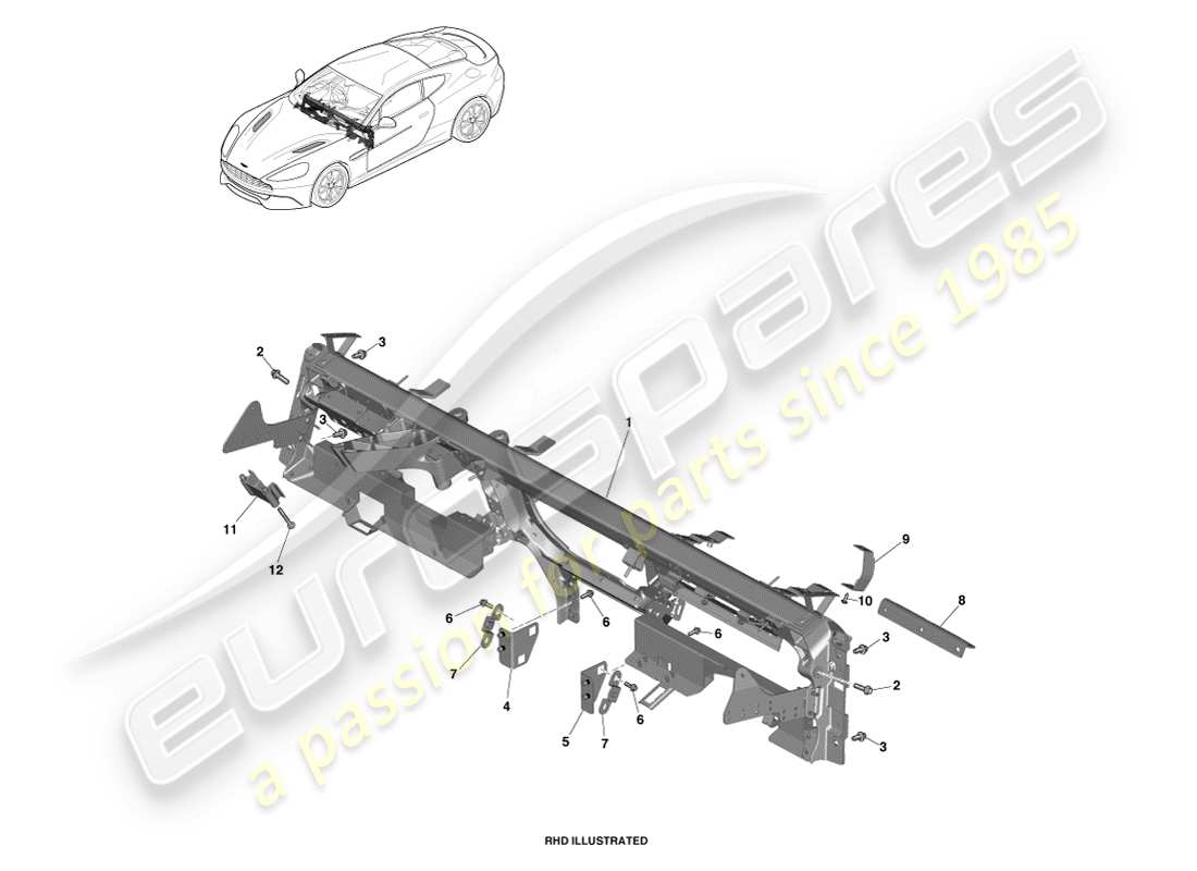 aston martin vanquish (2013) diagramme des pièces des poutres transversales ip