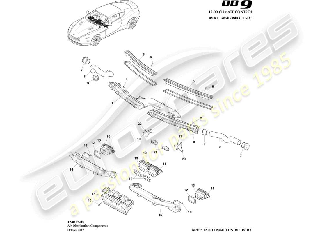 aston martin db9 (2013) schéma des pièces des composants de distribution d'air