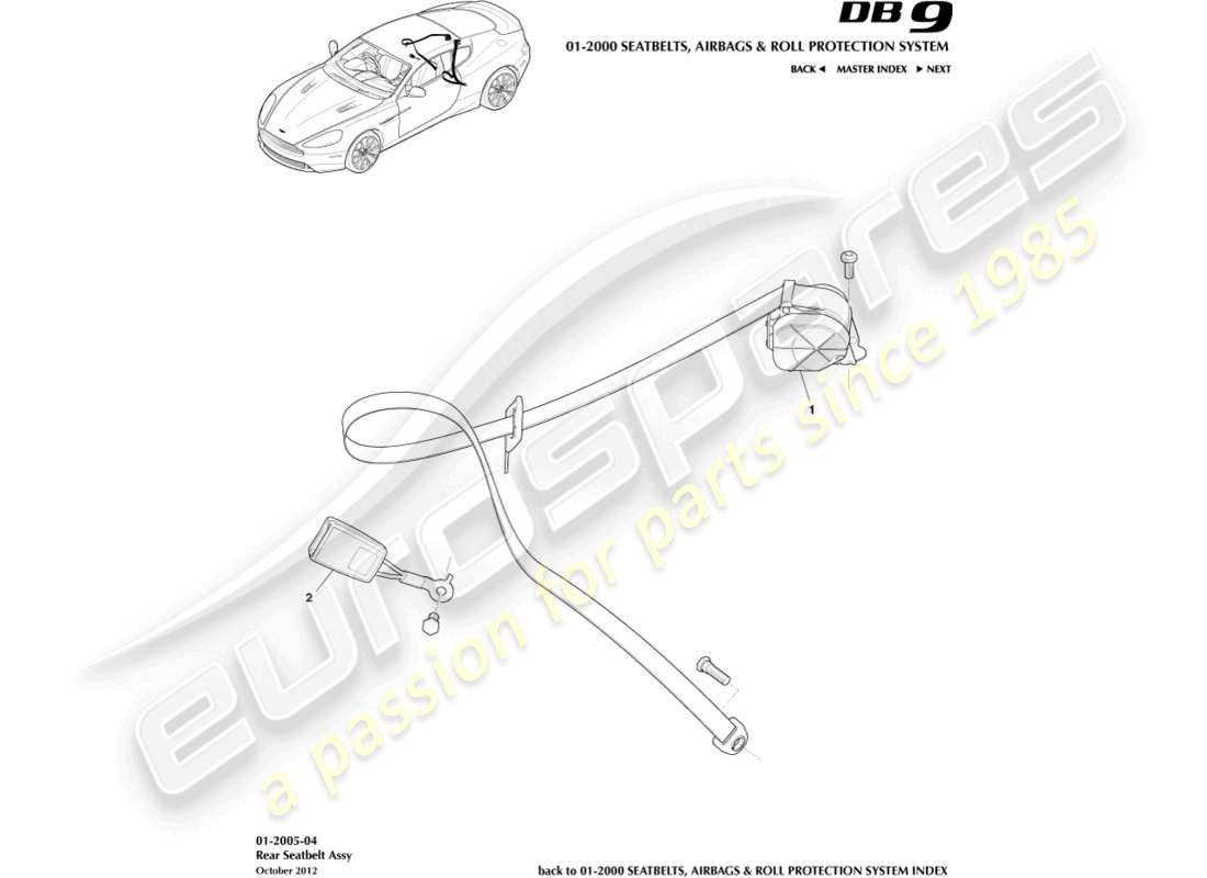 aston martin db9 (2014) ceintures de sécurité arrière schéma des pièces