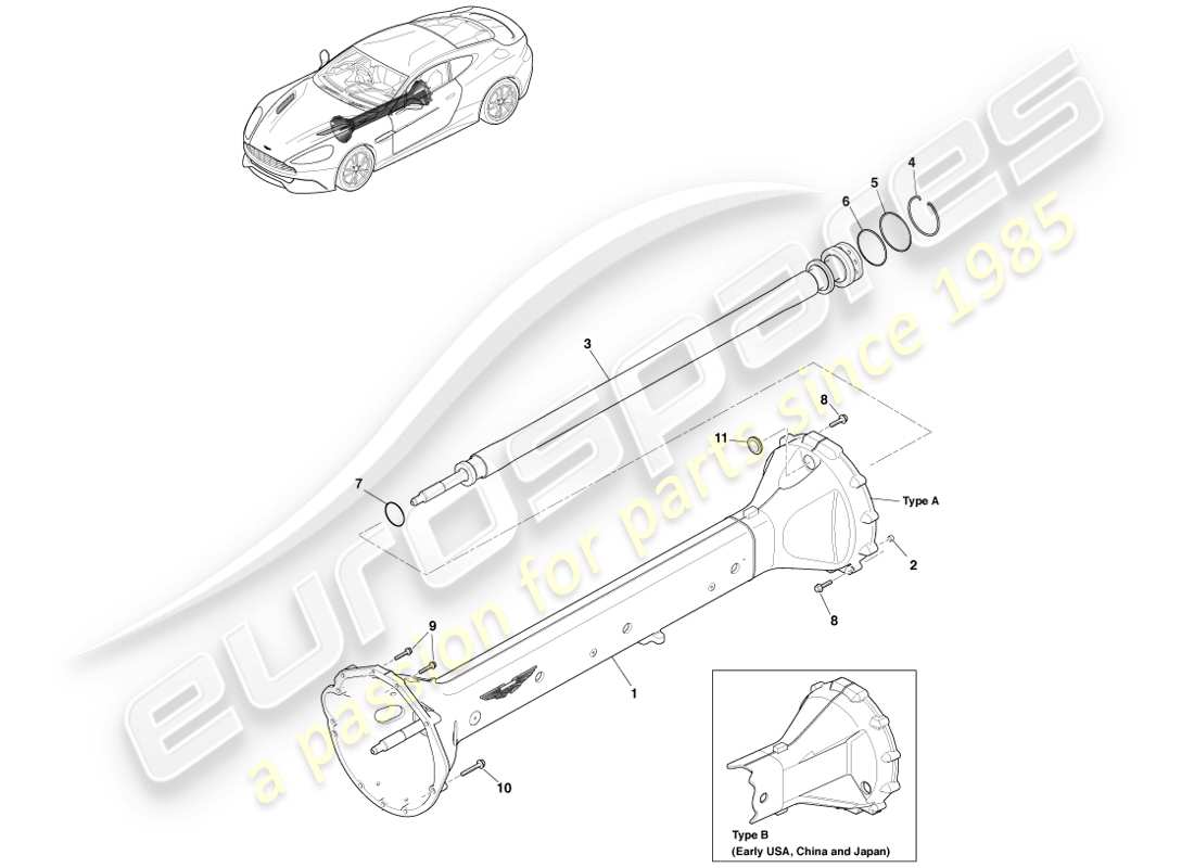 aston martin vanquish (2014) ensemble de tube de couple, diagramme de pièce 6 spd