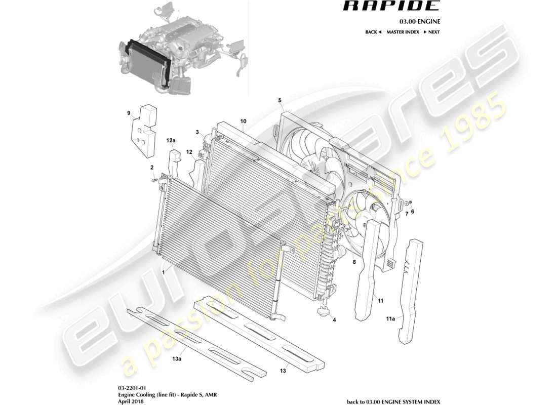 aston martin rapide (2012) refroidissement du moteur, schéma des pièces d'ajustement en ligne