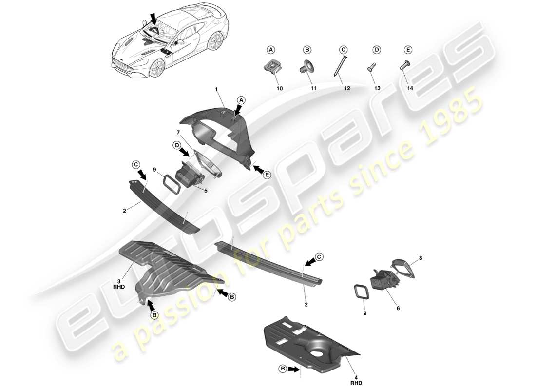 aston martin vanquish (2014) diagramme des pièces appliquées
