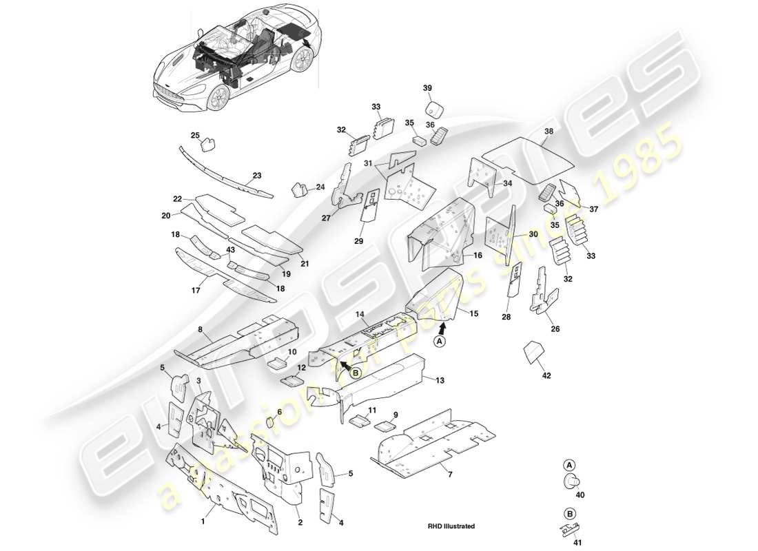 aston martin vanquish (2014) isolation phonique, diagramme de pièces volante