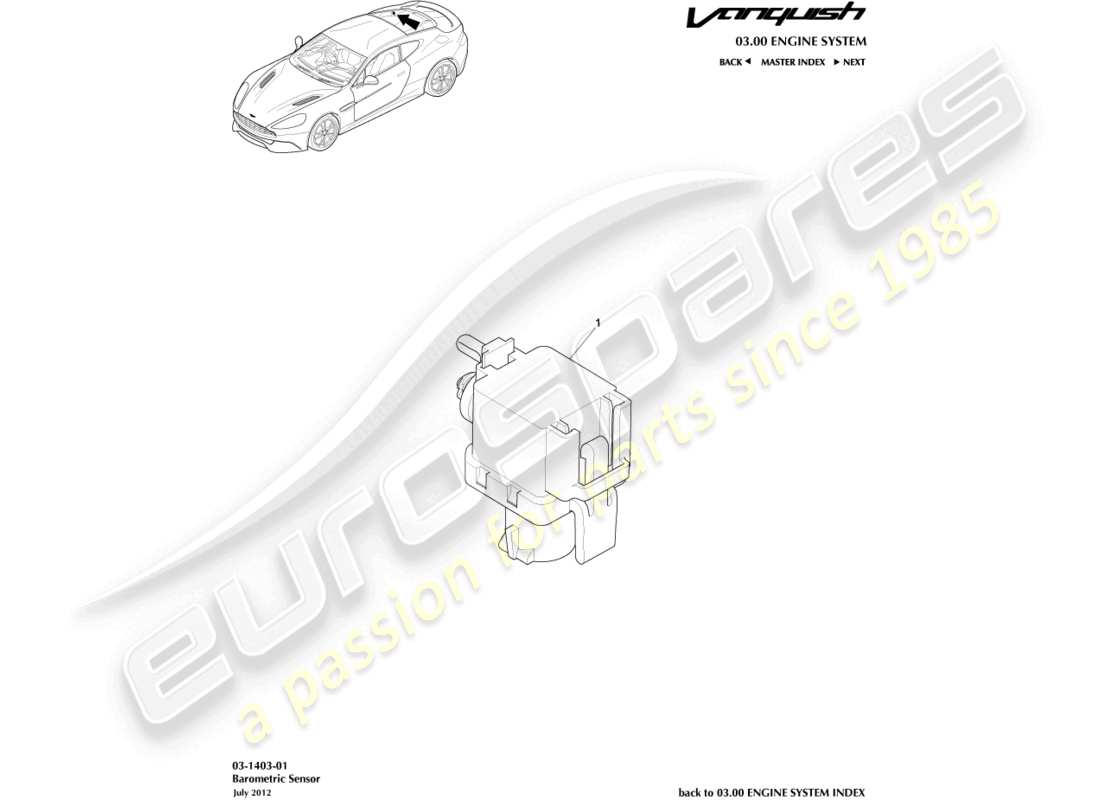 aston martin vanquish (2015) diagramme de pièce du capteur barométrique