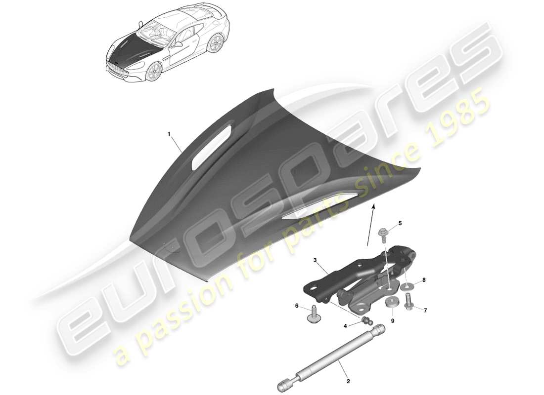 aston martin vanquish (2014) capot et charnières schéma des pièces