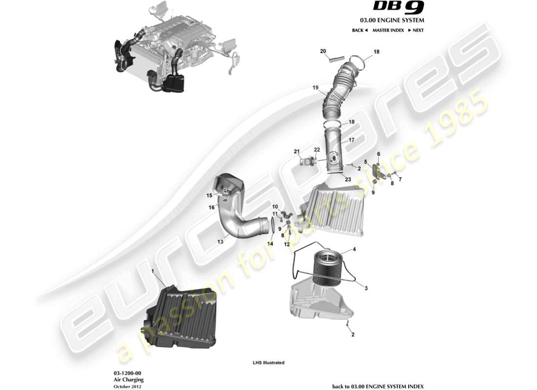 aston martin db9 (2014) schéma des pièces de chargement d'air