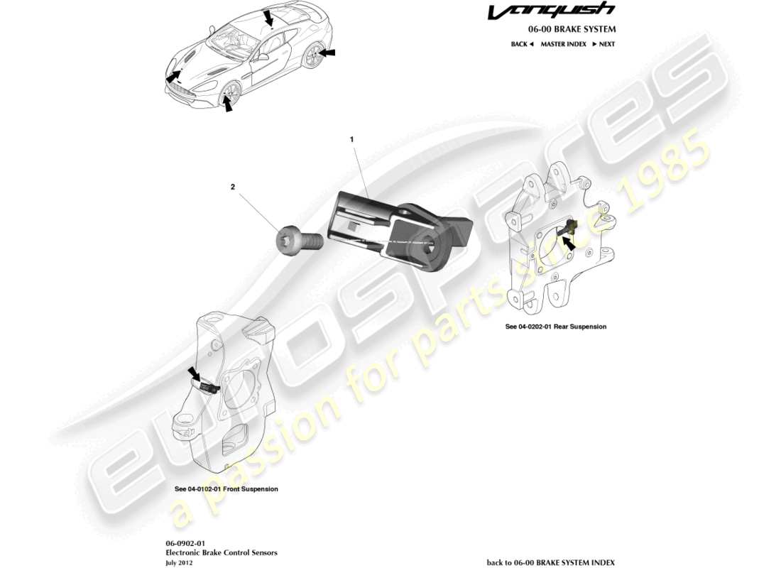 aston martin vanquish (2017) diagramme des pièces des capteurs de vitesse de roue