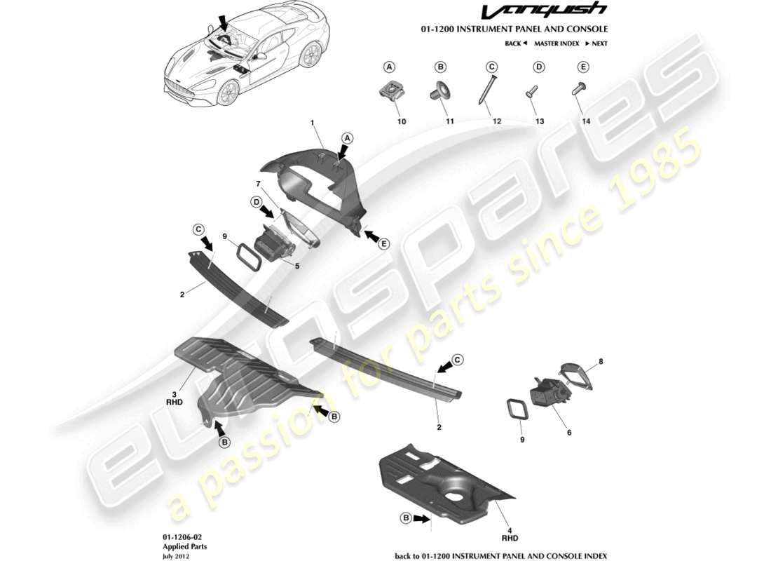 aston martin vanquish (2016) diagramme des pièces appliquées