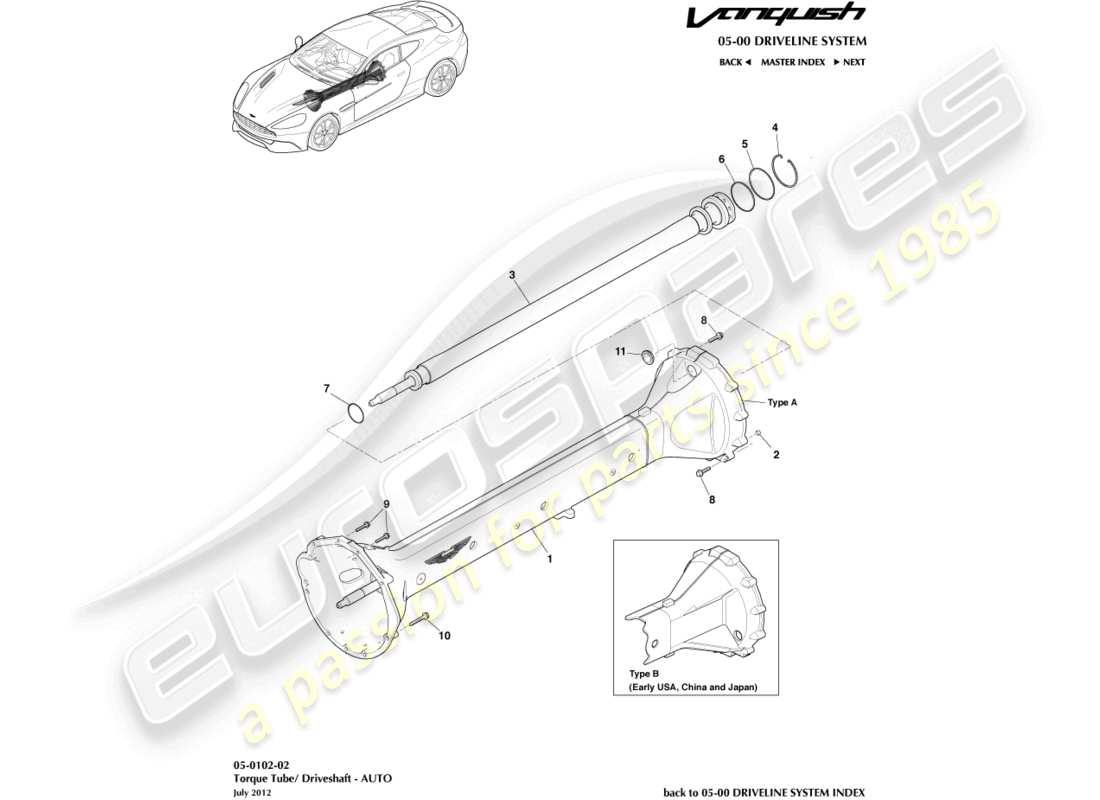 aston martin vanquish (2016) ensemble de tube de couple, diagramme de pièce 6 spd