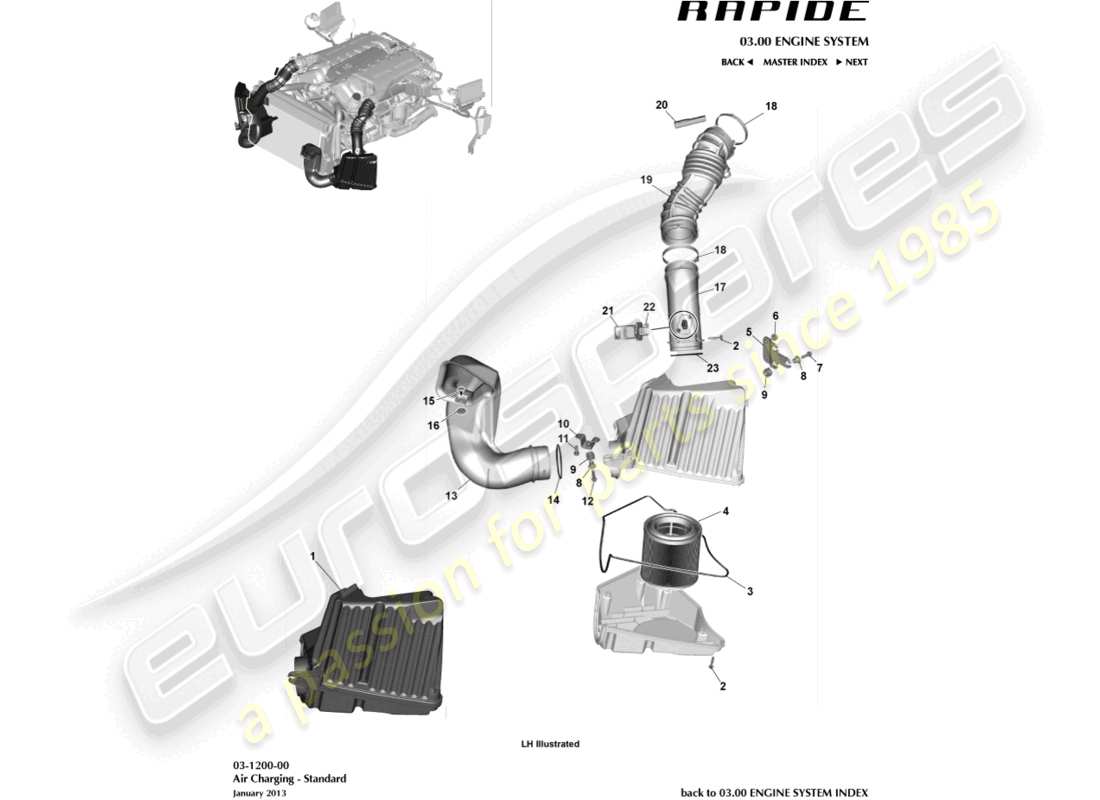 aston martin rapide (2010) chargement d'air schéma des pièces