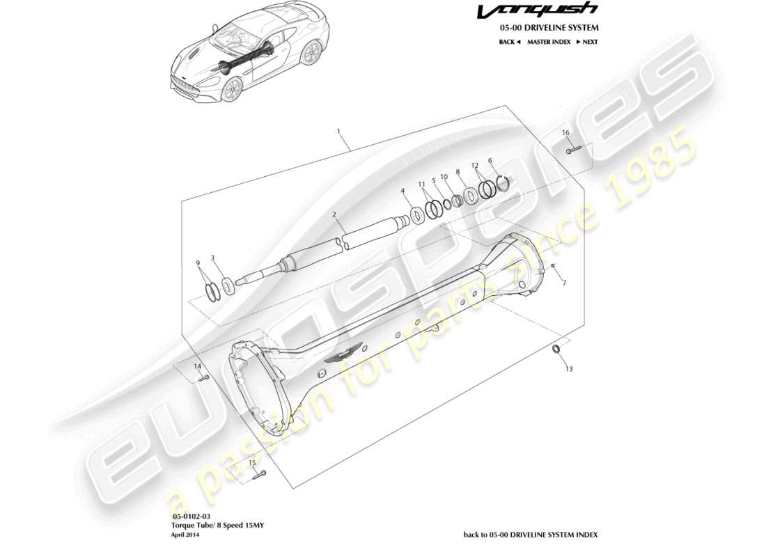 aston martin vanquish (2016) ensemble de tube de couple, diagramme de pièce 8 spd
