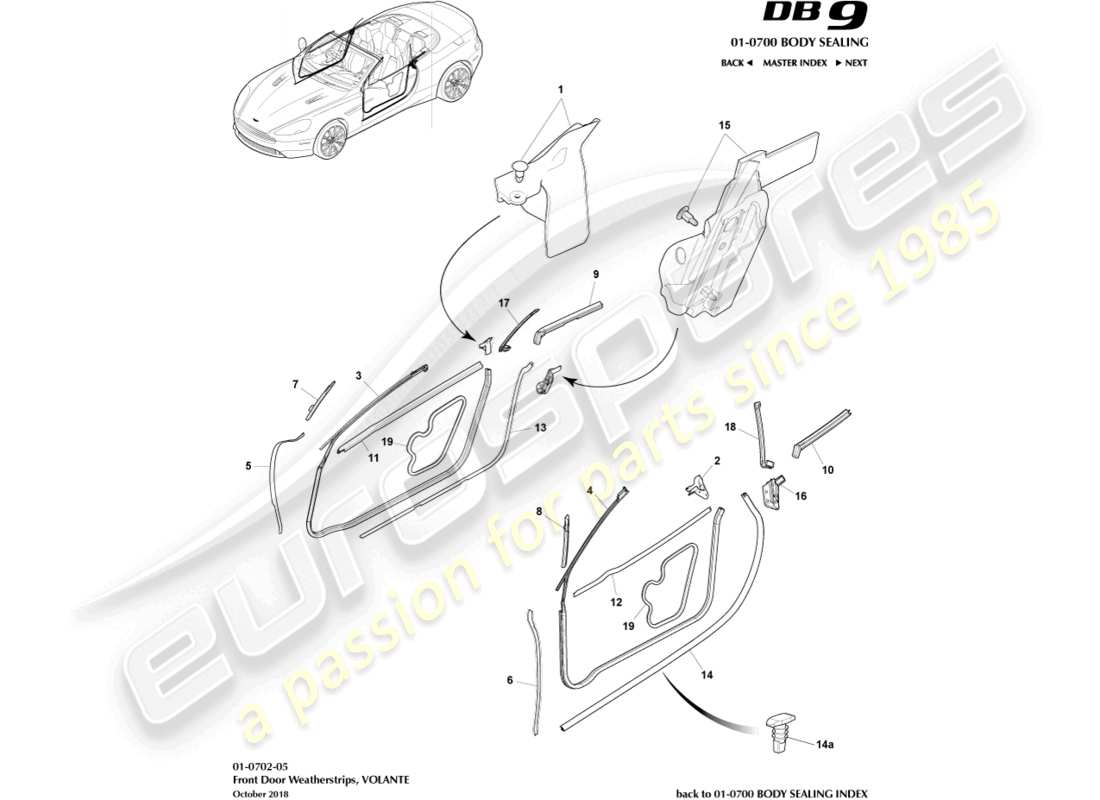 aston martin db9 (2013) coupe-froid de porte, diagramme de pièce volante
