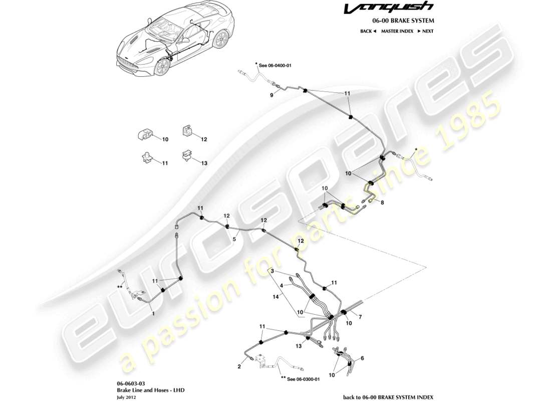 aston martin vanquish (2016) conduites et flexibles de frein, diagramme de pièces lhd