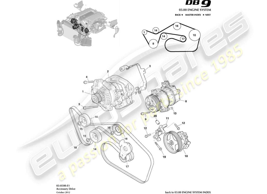 aston martin db9 (2013) entraînement accessoire schéma des pièces
