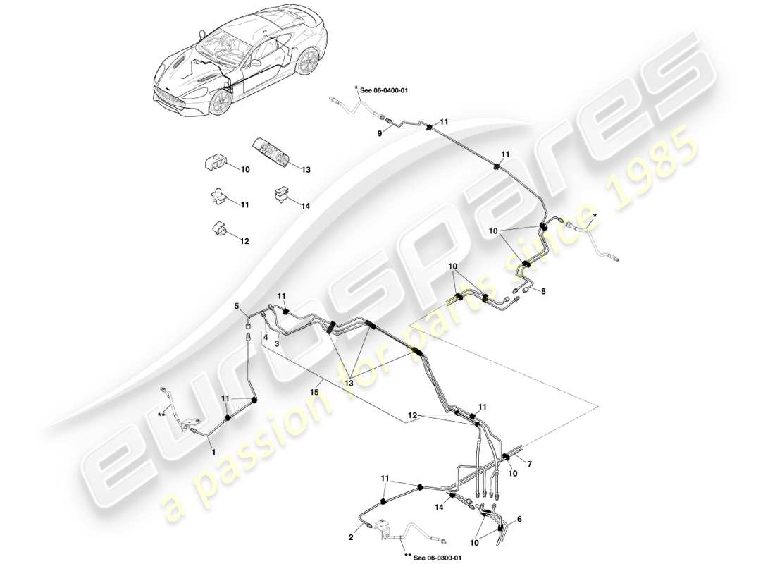 aston martin vanquish (2013) conduites et flexibles de frein, diagramme de pièces rhd
