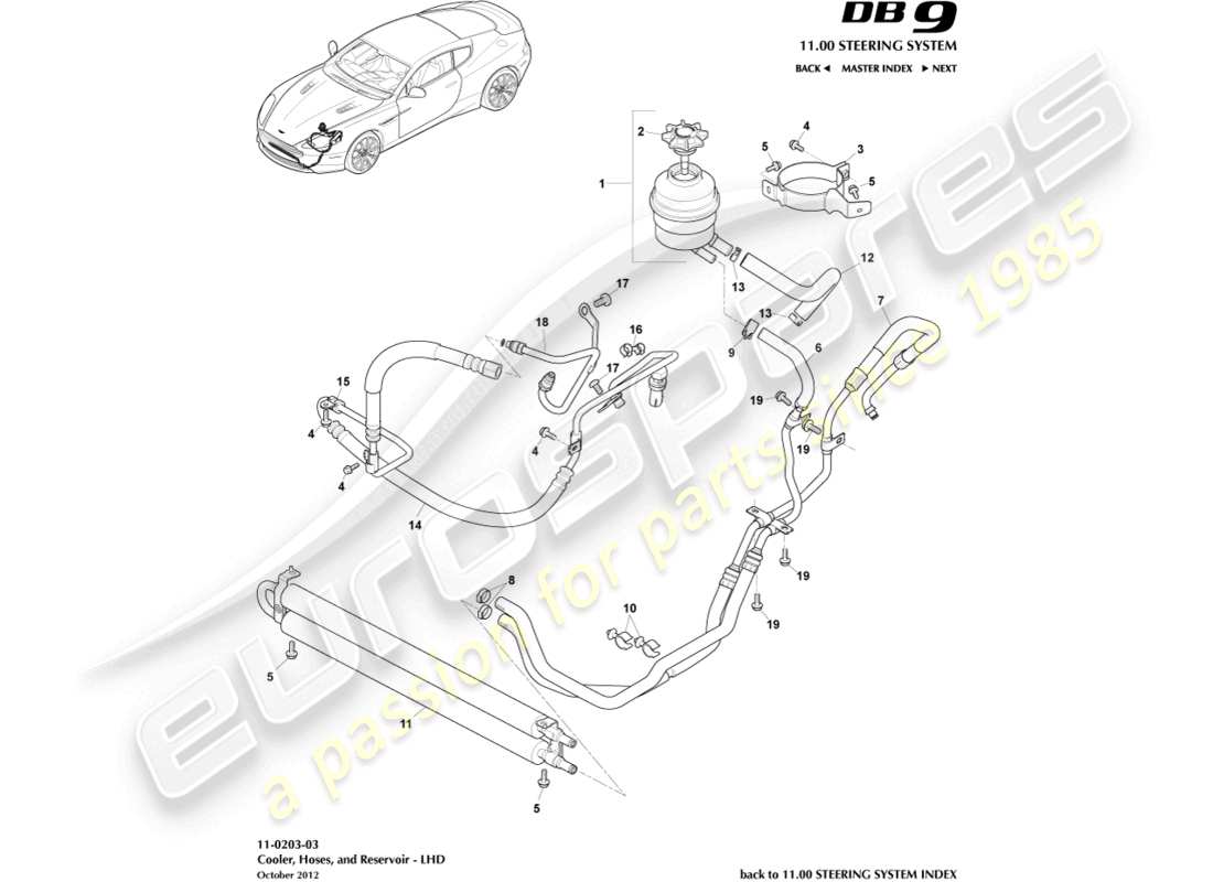 aston martin db9 (2017) tuyaux pas, diagramme de pièces lhd