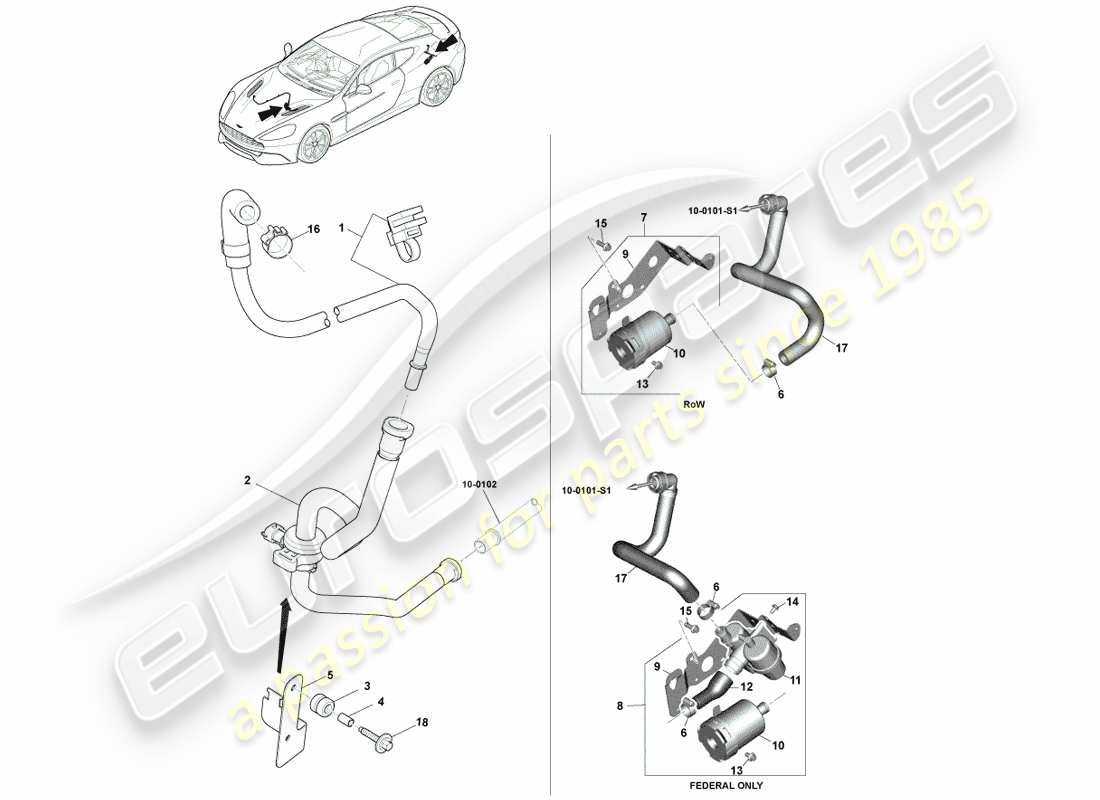 aston martin vanquish (2013) émissions par évaporation, diagramme de pièces 15my
