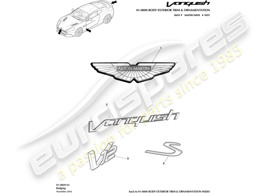 aston martin vanquish (2015) insigne schéma des pièces