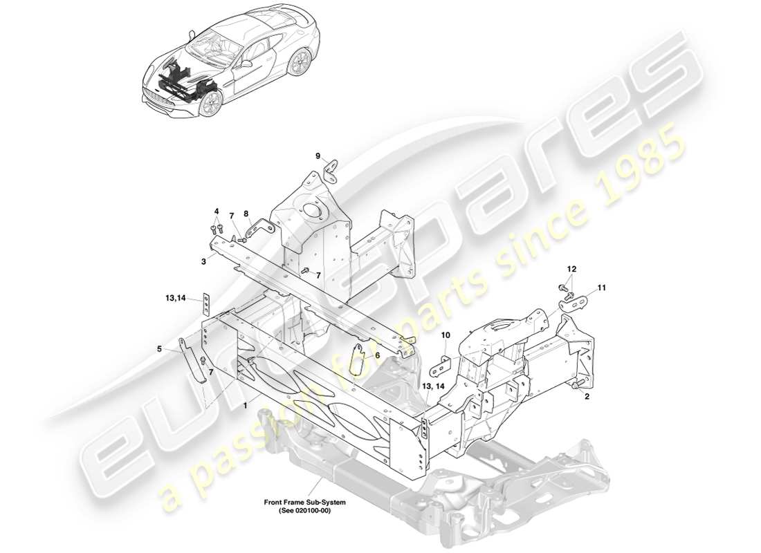 aston martin vanquish (2013) diagramme des pièces de la structure avant