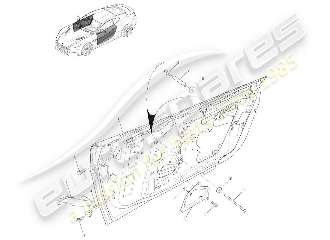 aston martin vanquish (2013) assemblage de la porte d'entrée schéma des pièces
