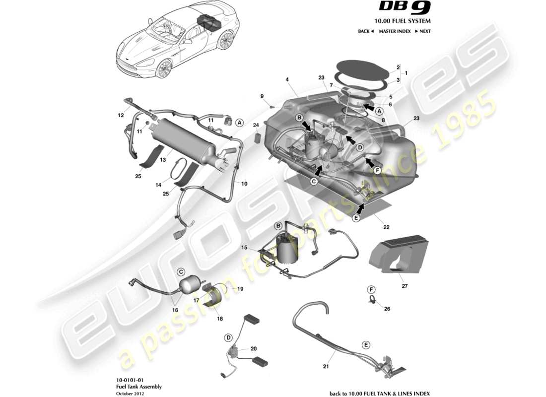 aston martin db9 (2015) ensemble de réservoir de carburant schéma des pièces