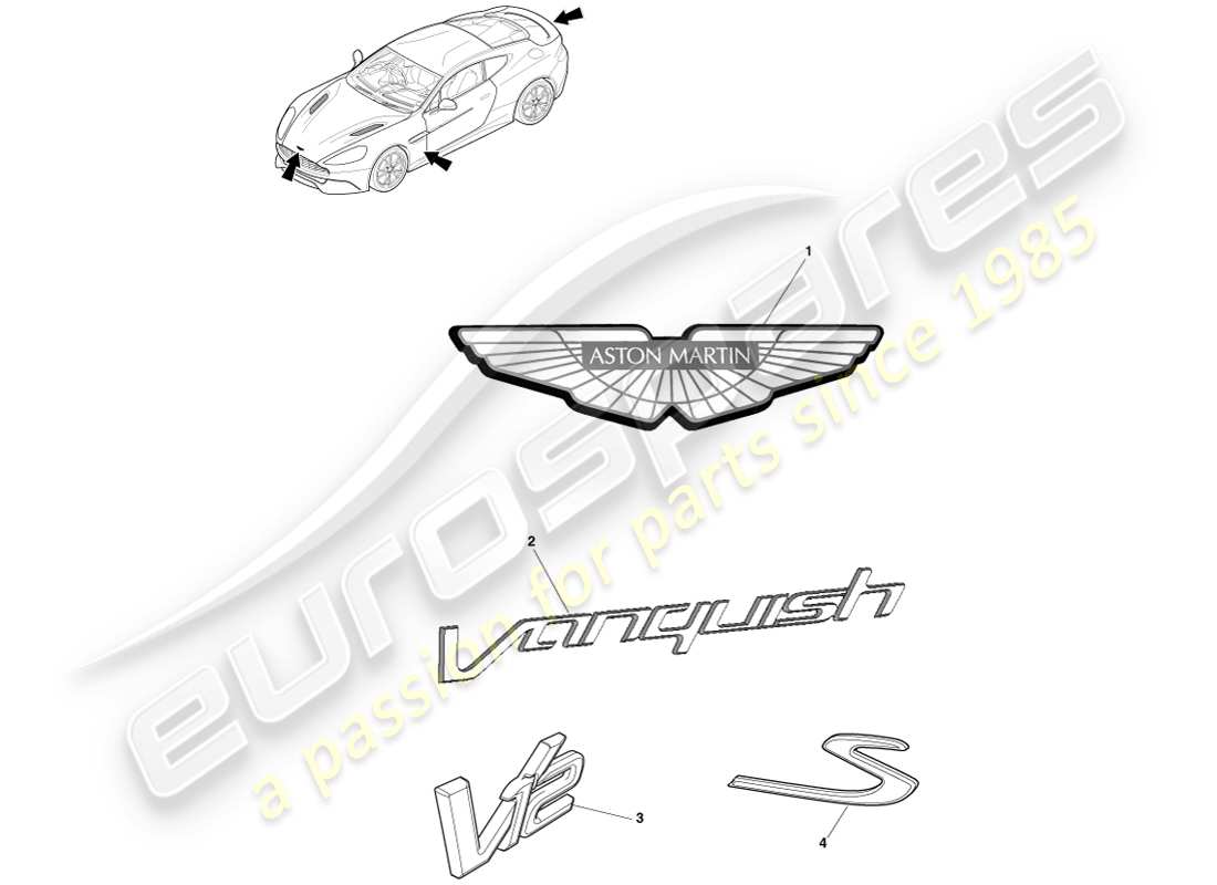 aston martin vanquish (2014) insigne schéma des pièces