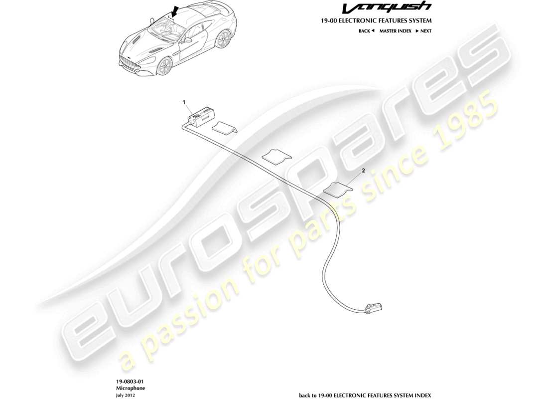 aston martin vanquish (2016) diagramme des pièces du microphone
