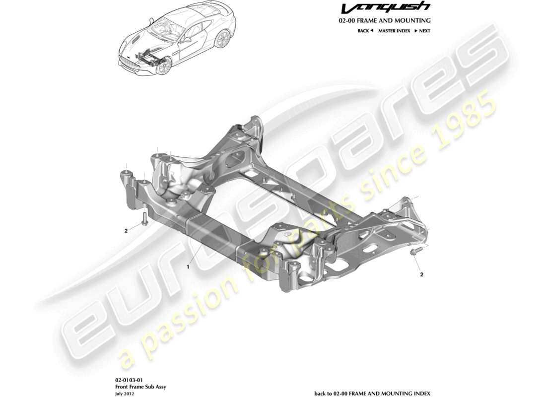 aston martin vanquish (2018) diagramme des pièces du sous-châssis avant