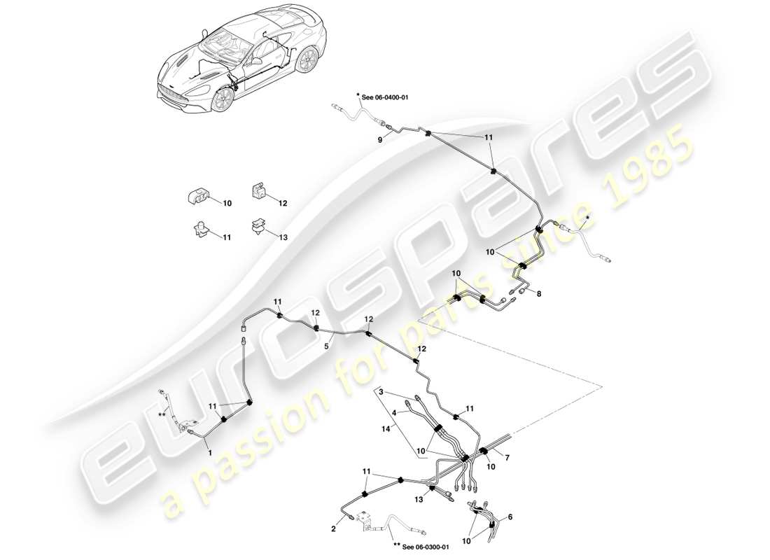 aston martin vanquish (2014) conduites et flexibles de frein, diagramme de pièces lhd